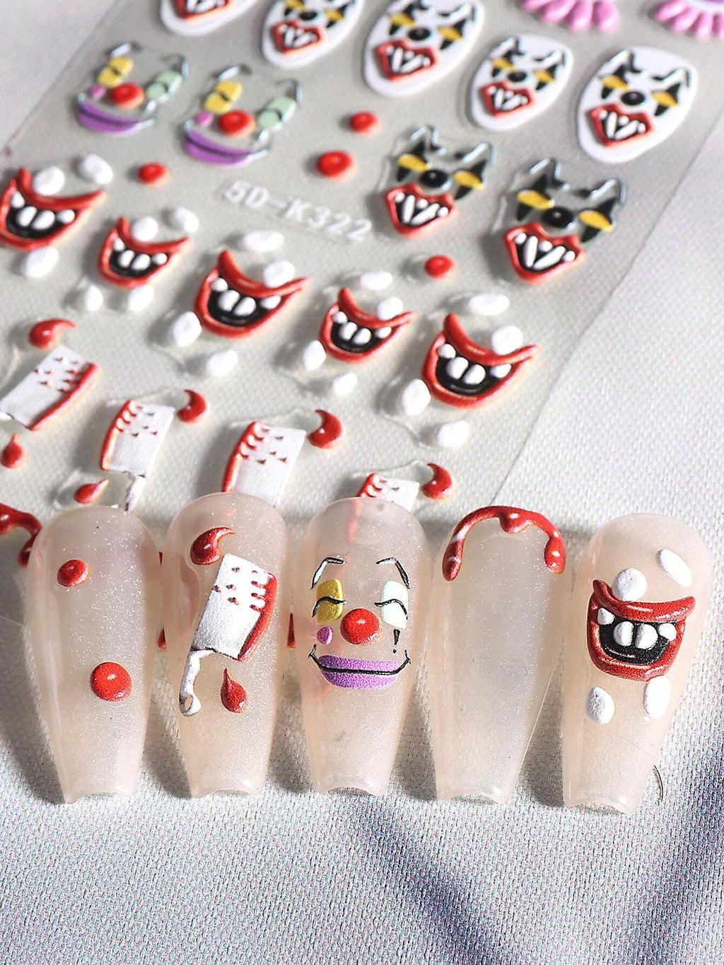 Halloween Clown Skeleton 5D Embossed Nail Stickers 2-Piece