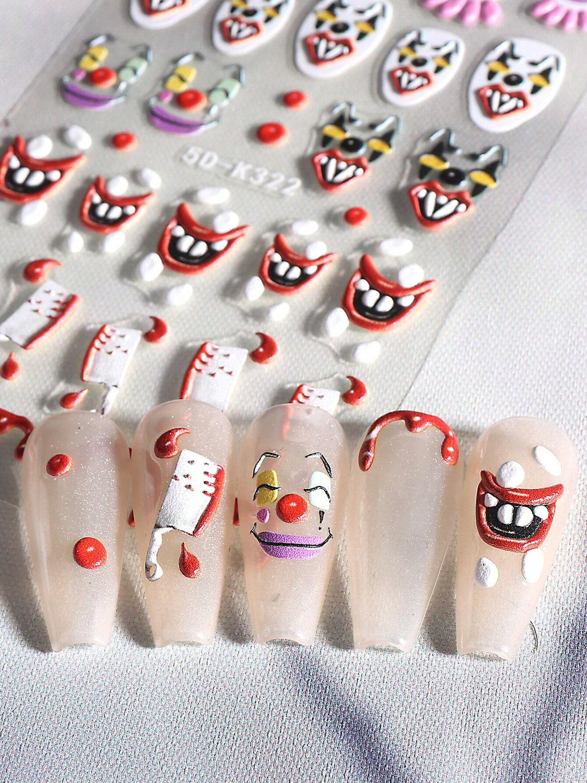 Halloween Clown Skeleton 5D Embossed Nail Stickers 2-Piece