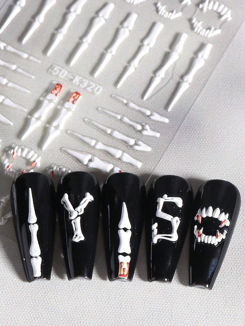 Halloween Clown Skeleton 5D Embossed Nail Stickers 2-Piece