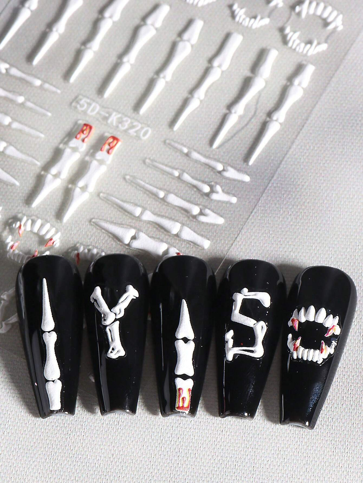 Halloween Clown Skeleton 5D Embossed Nail Stickers 2-Piece