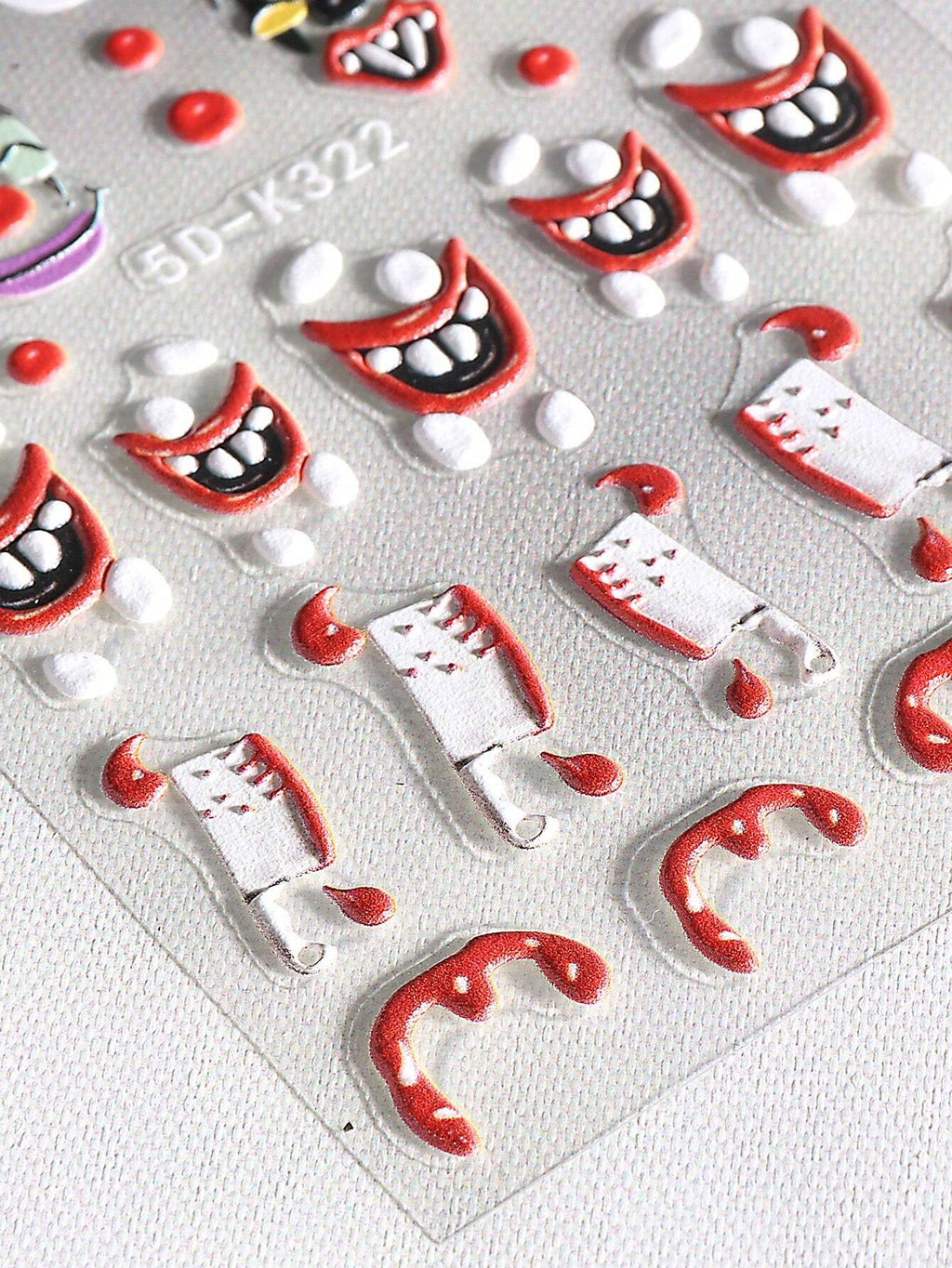 Halloween Clown Skeleton 5D Embossed Nail Stickers 2-Piece