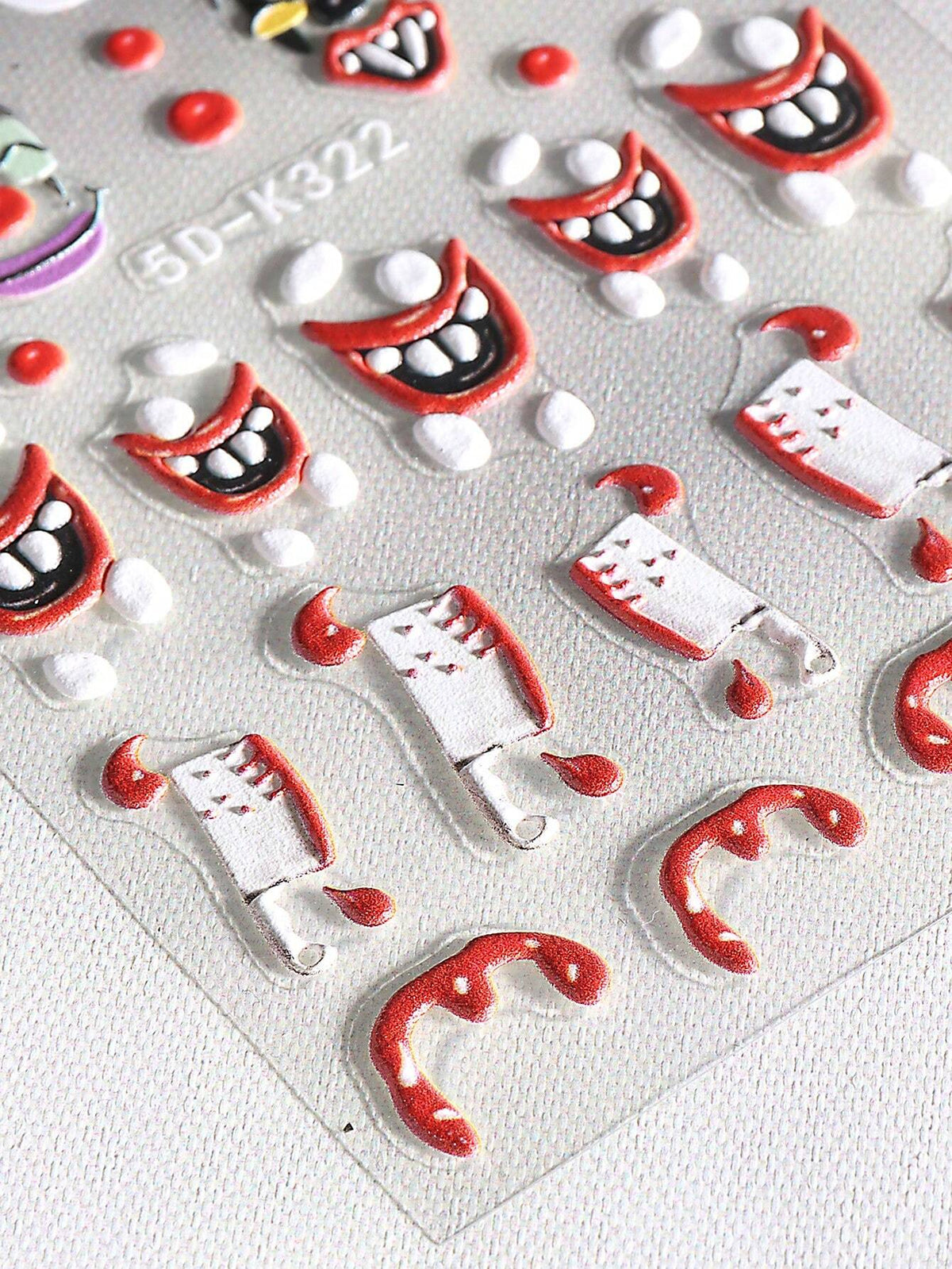 Halloween Clown Skeleton 5D Embossed Nail Stickers 2-Piece