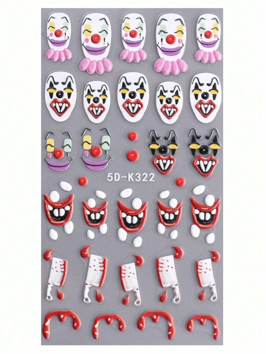 Halloween Clown Skeleton 5D Embossed Nail Stickers 2-Piece
