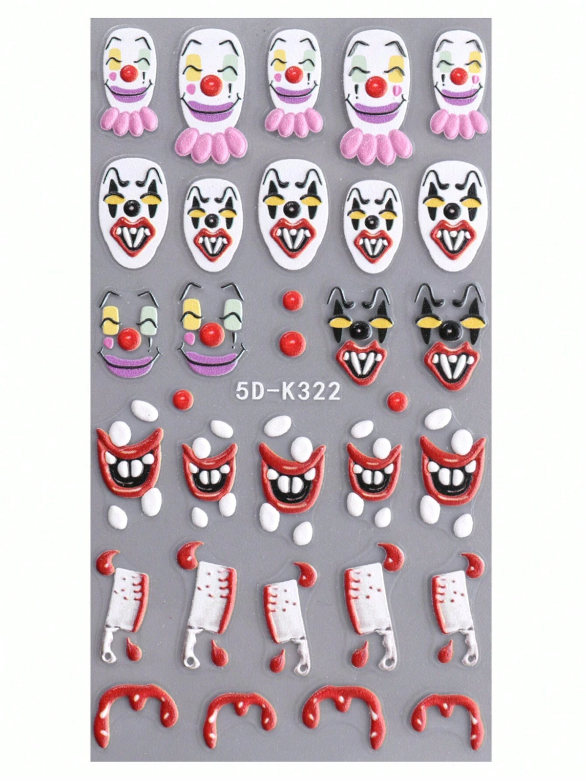 Halloween Clown Skeleton 5D Embossed Nail Stickers 2-Piece