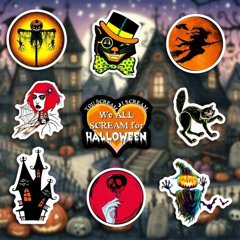 Retro Halloween Pumpkin Waterproof Stickers 50-Piece