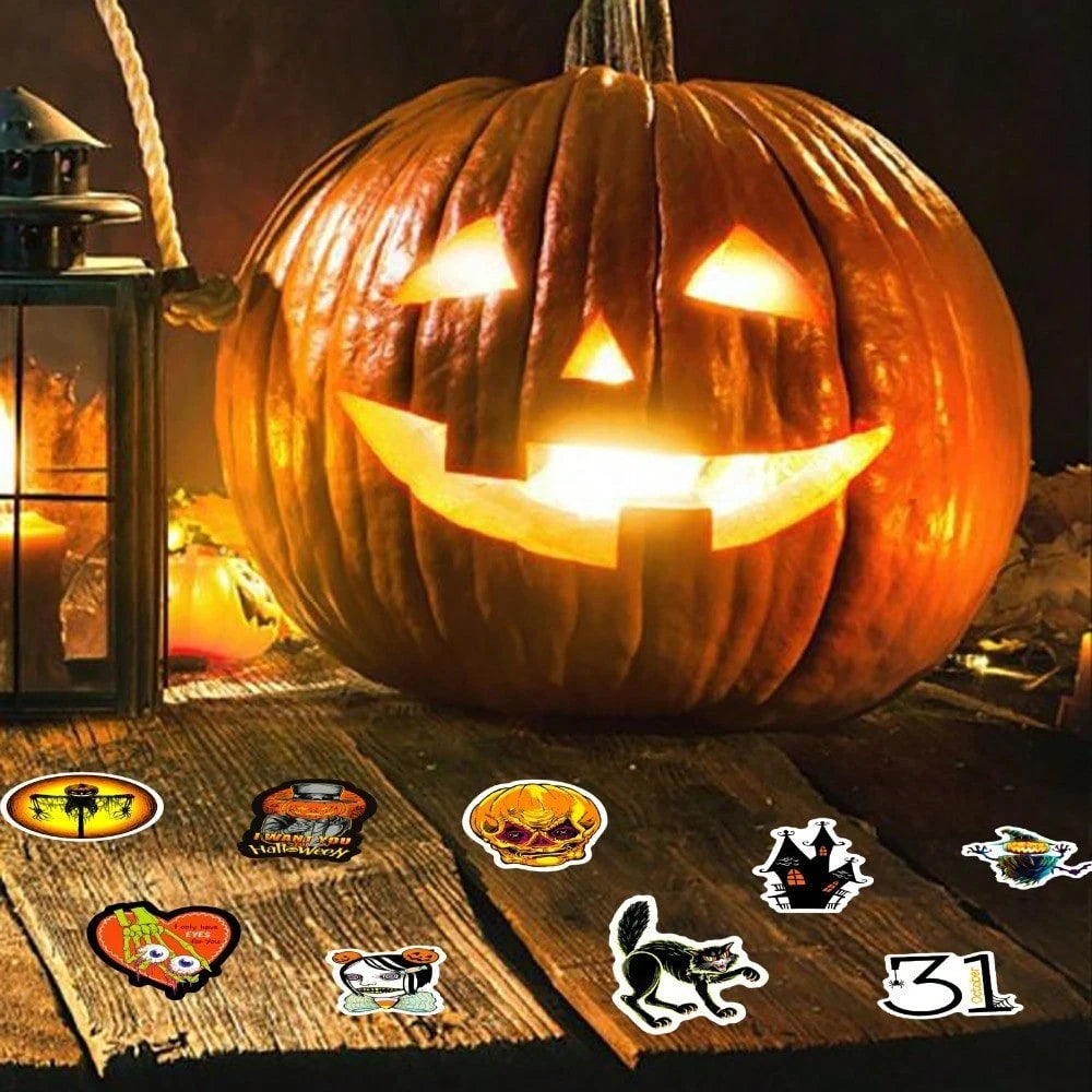 Retro Halloween Pumpkin Waterproof Stickers 50-Piece