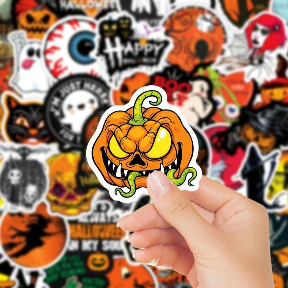 Retro Halloween Pumpkin Waterproof Stickers 50-Piece
