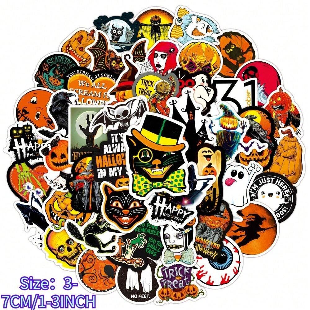 Retro Halloween Pumpkin Waterproof Stickers 50-Piece