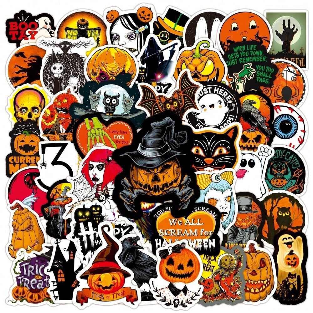 Retro Halloween Pumpkin Waterproof Stickers 50-Piece