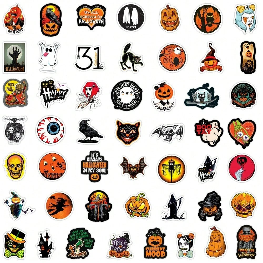 Retro Halloween Pumpkin Waterproof Stickers 50-Piece