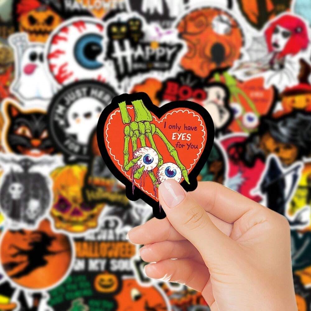 Retro Halloween Pumpkin Waterproof Stickers 50-Piece