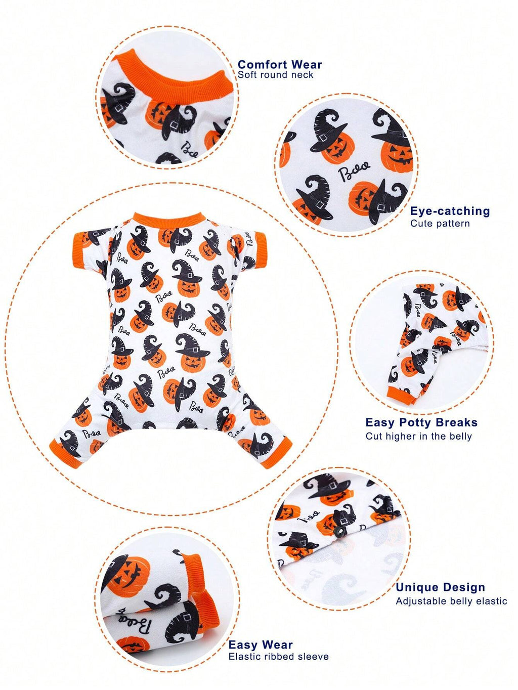 Halloween Pumpkin Print Pet Pajamas Dog Clothes