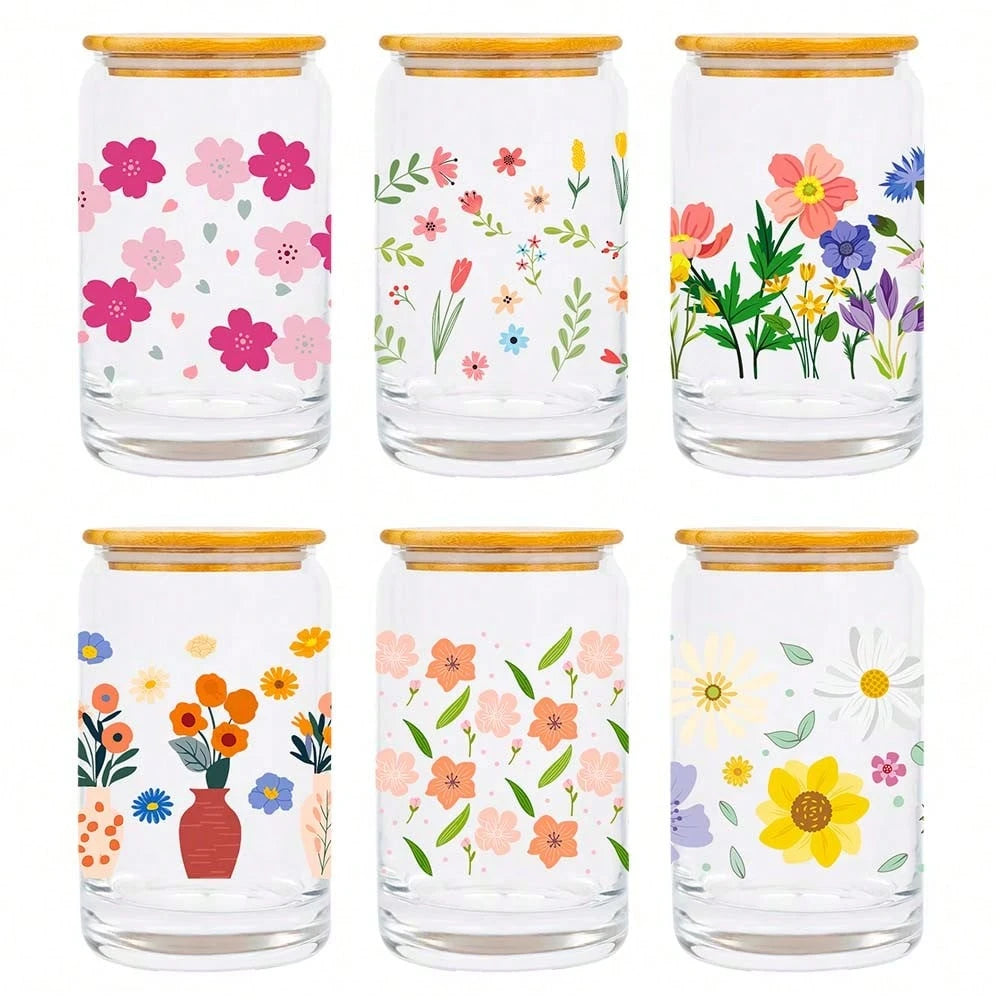 Spring Flower Pattern PVC Bottle Stickers Set