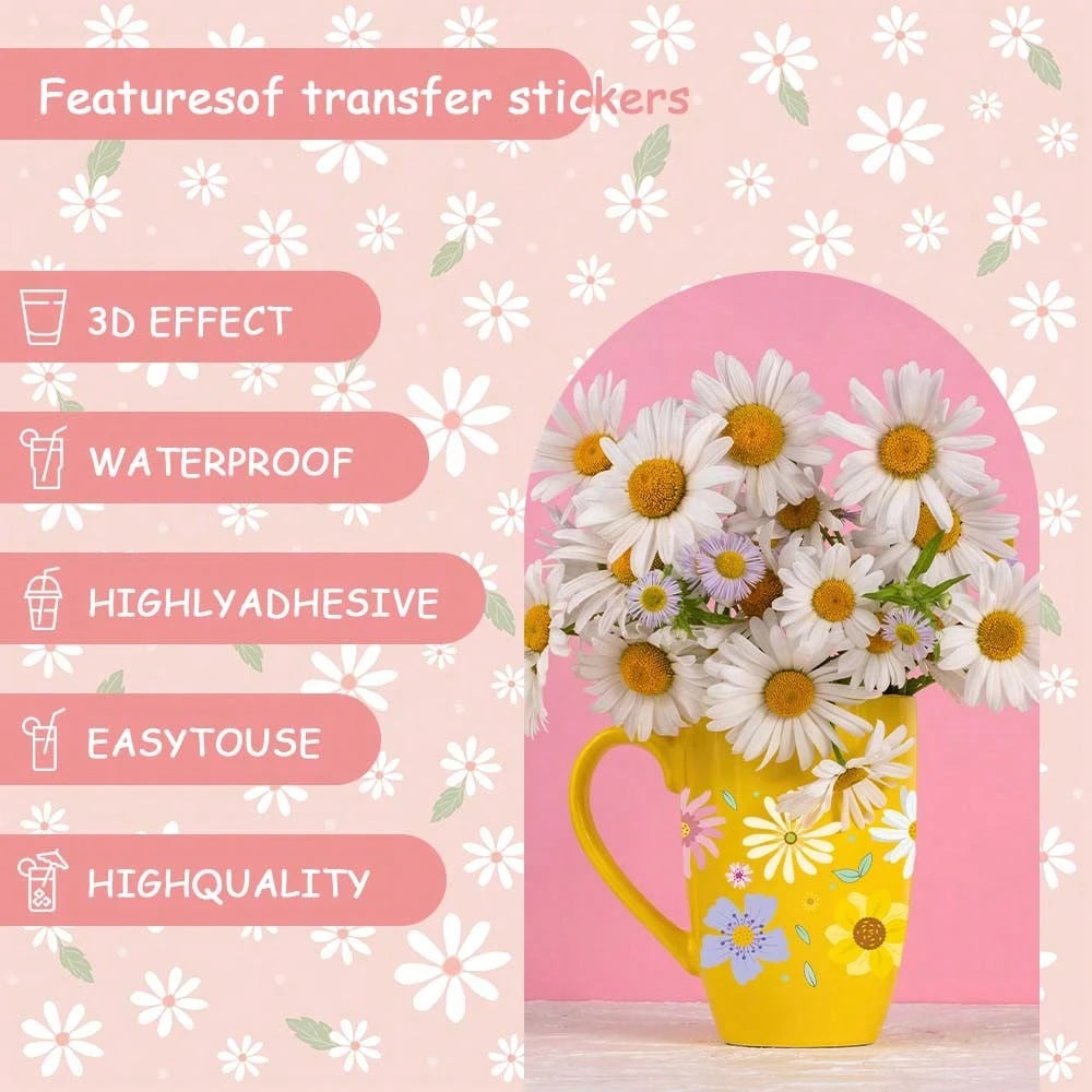 Spring Flower Pattern PVC Bottle Stickers Set