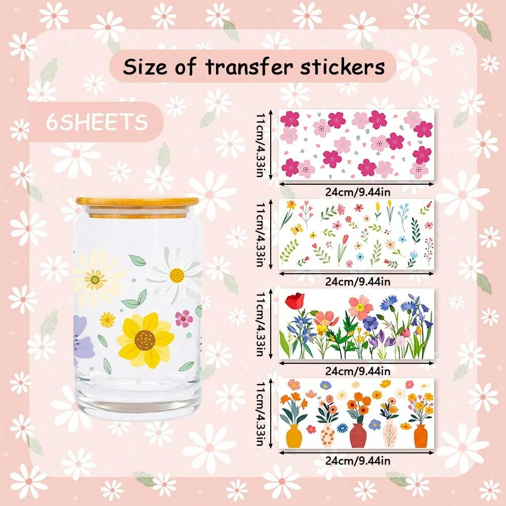 Spring Flower Pattern PVC Bottle Stickers Set