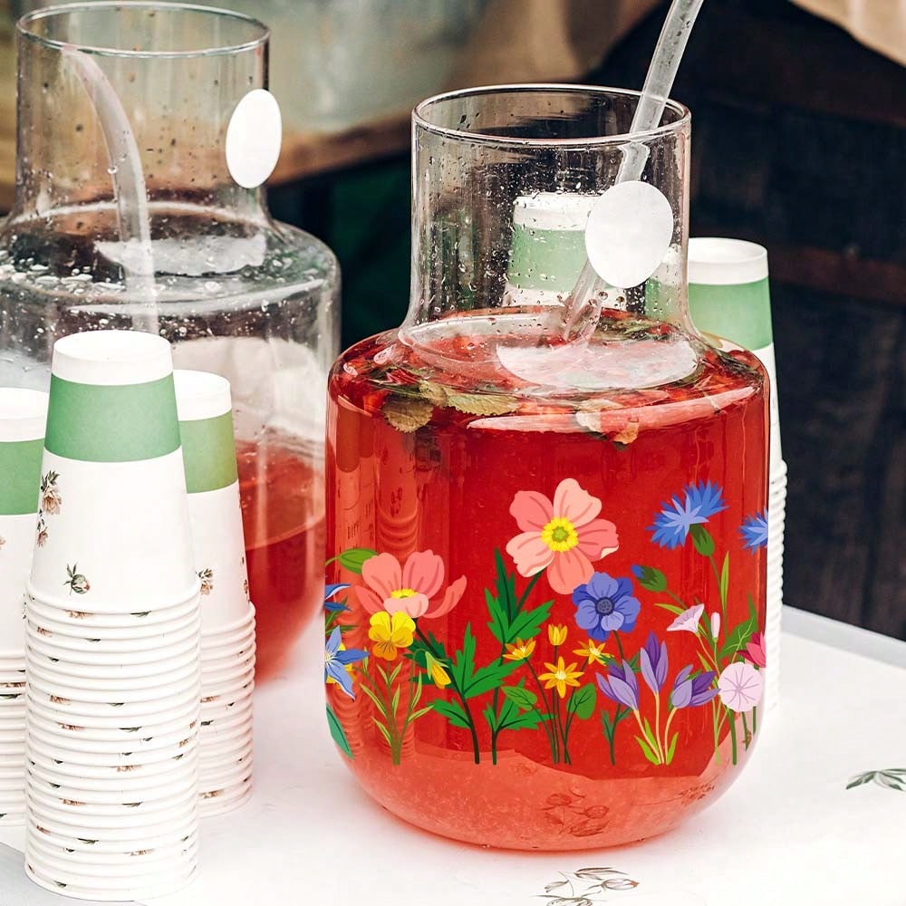 Spring Flower Pattern PVC Bottle Stickers Set