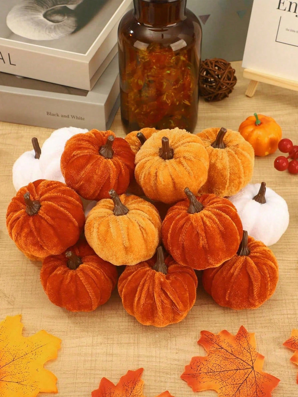 Faux Velvet Foam Fabric Pumpkin Fall Table Decorations