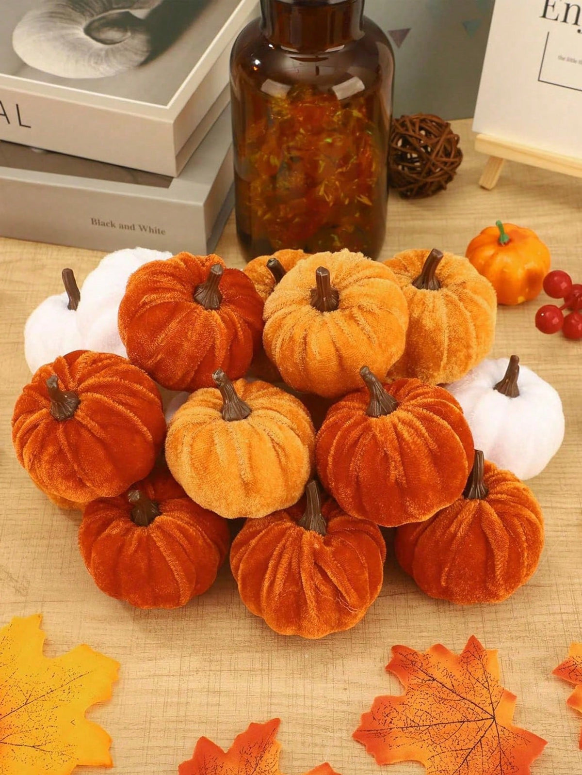 Faux Velvet Foam Fabric Pumpkin Fall Table Decorations