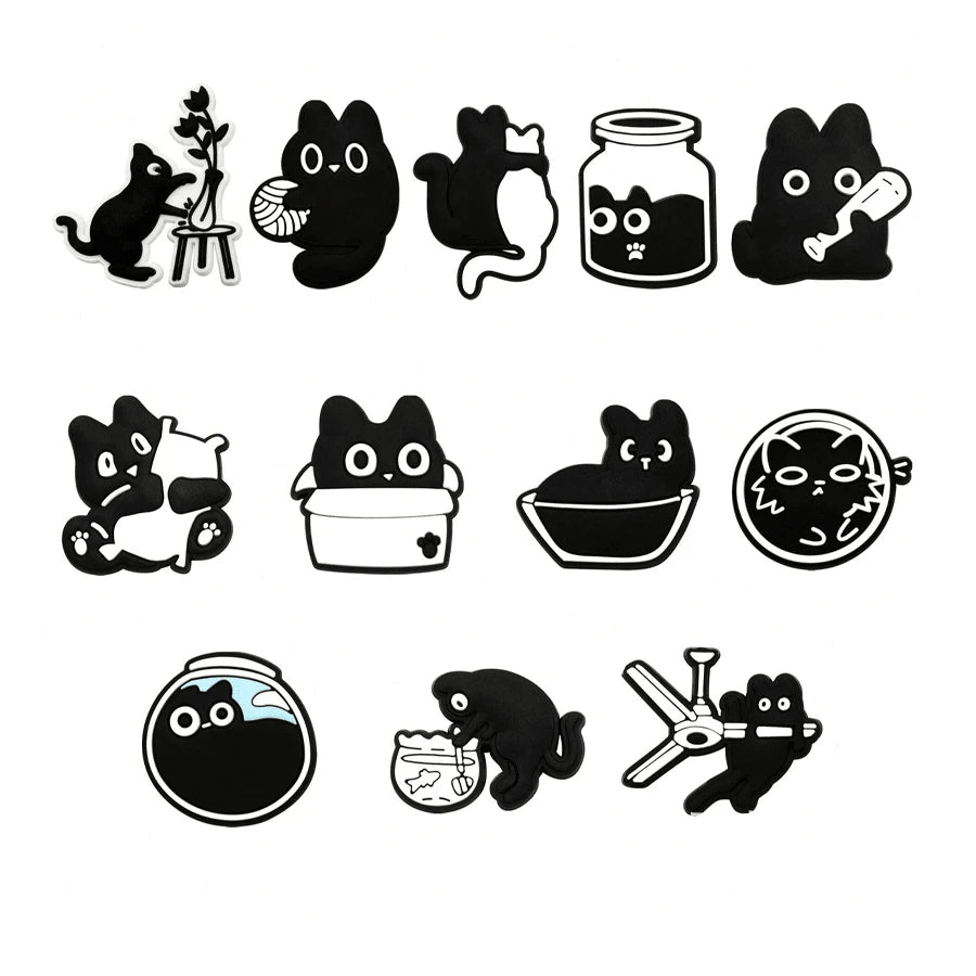 Lovely Black Cat PVC Shoe Charms Set 12-Piece