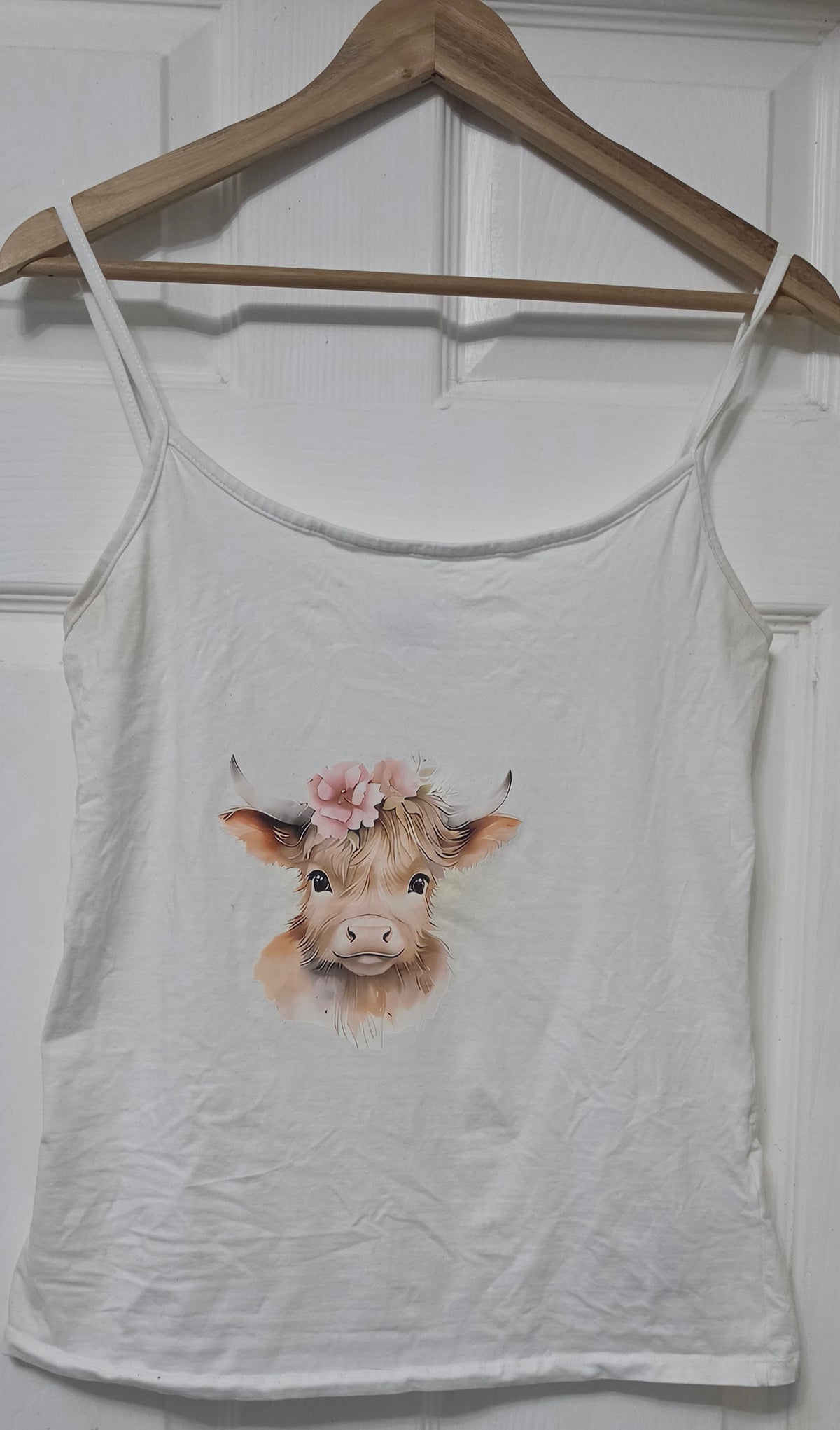Floral Highland Cow Cami Vest Top (white)