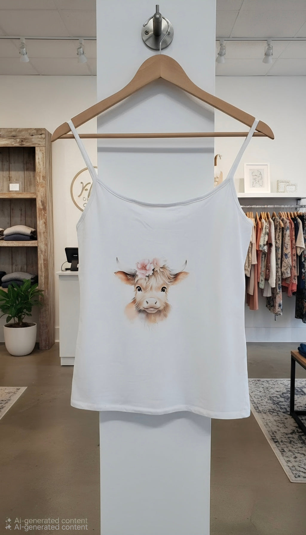 Floral Highland Cow Cami Vest Top (white)