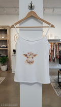 Floral Highland Cow Cami Vest Top (white)