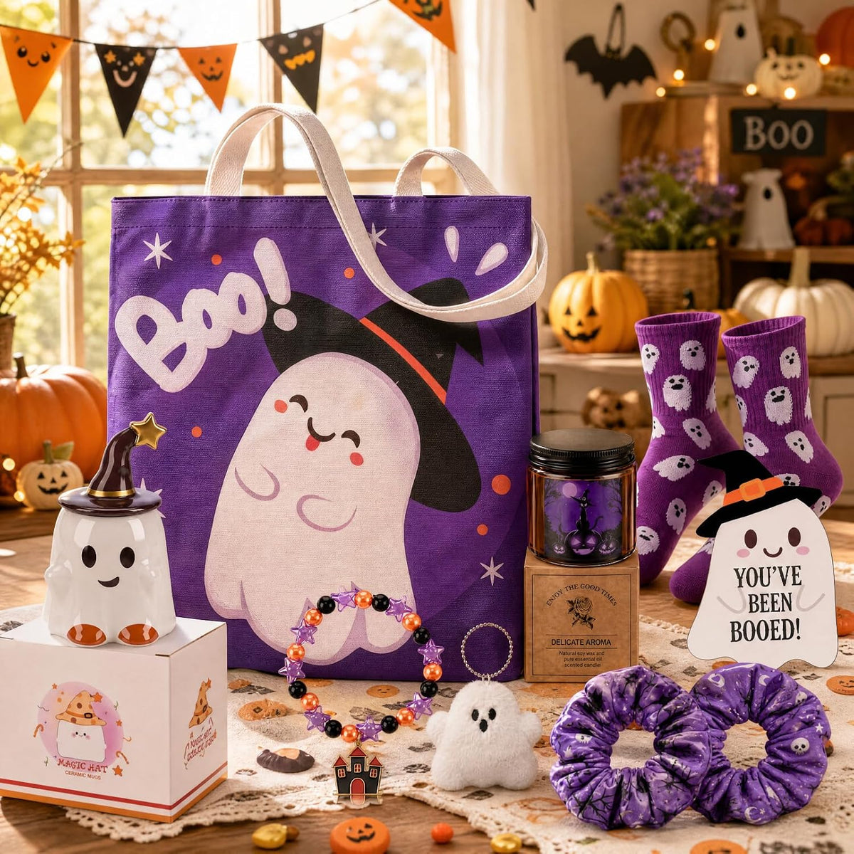 Romooa Women's Halloween Boo Basket Gift Set 9-Piece
