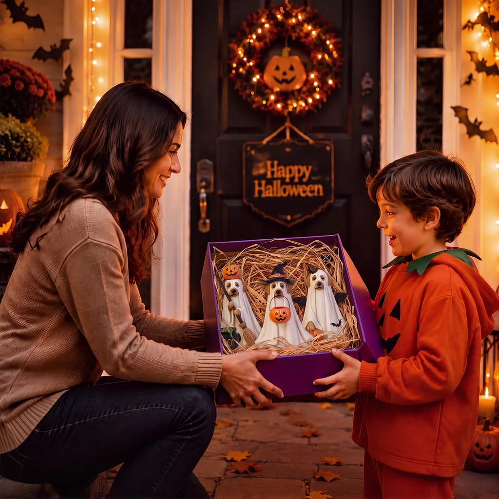 Halloween Ghost Dog Wooden Tabletop Ornaments 3-Piece Set