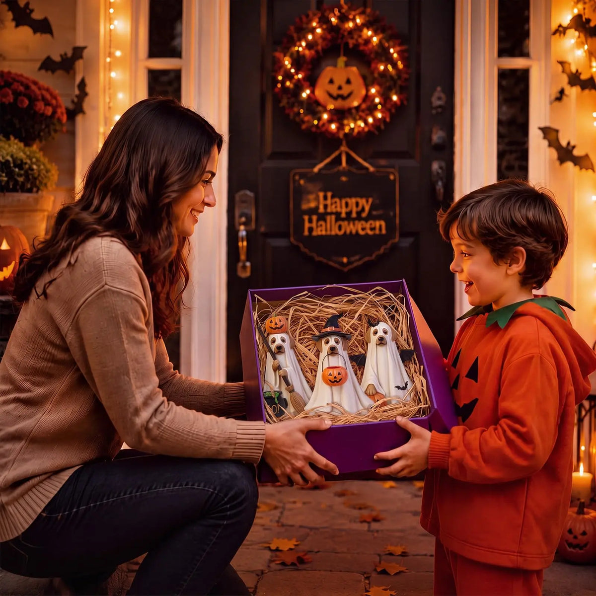 Halloween Ghost Dog Wooden Tabletop Ornaments 3-Piece Set