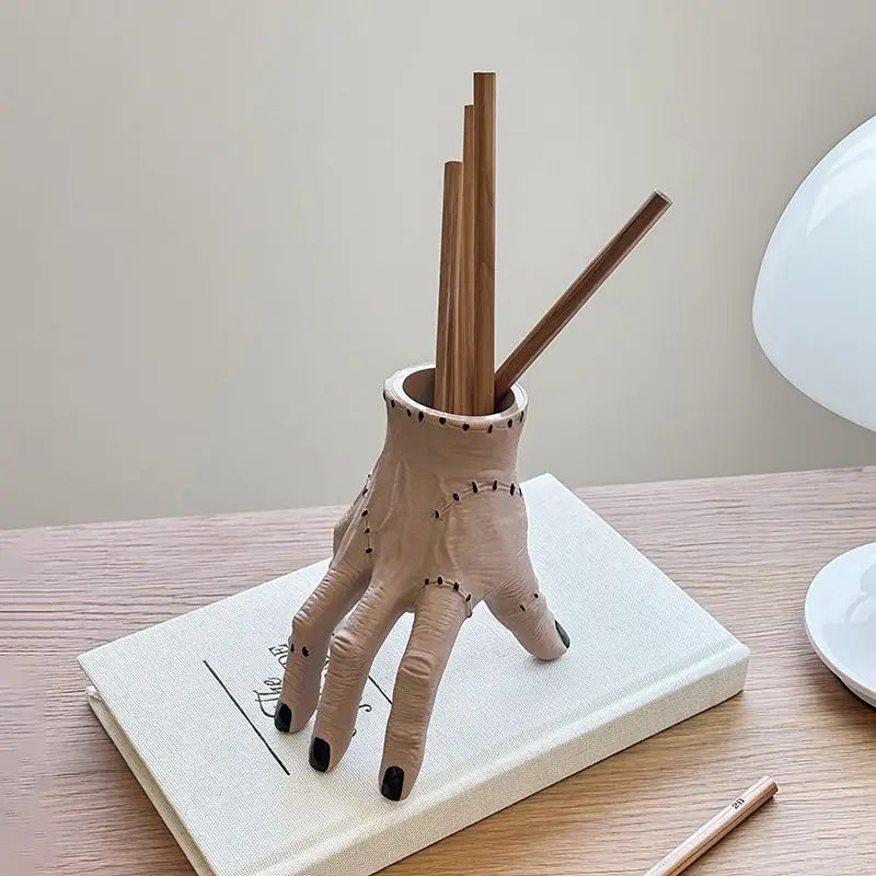 Creepy Broken Hand Palm Ornament for Halloween, Spooky Garden Decoration and Fleshy Potted Planter with Scary Palm Pen Holder & Storage Tray