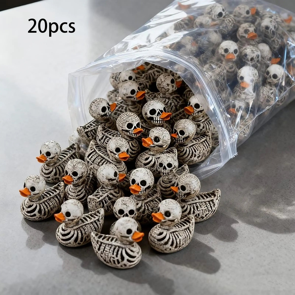 20-Pack 0.6" Cute Gothic Skull Duck Figurines – Resin Halloween Decorations for Home, Office, Parties & Desk Decor