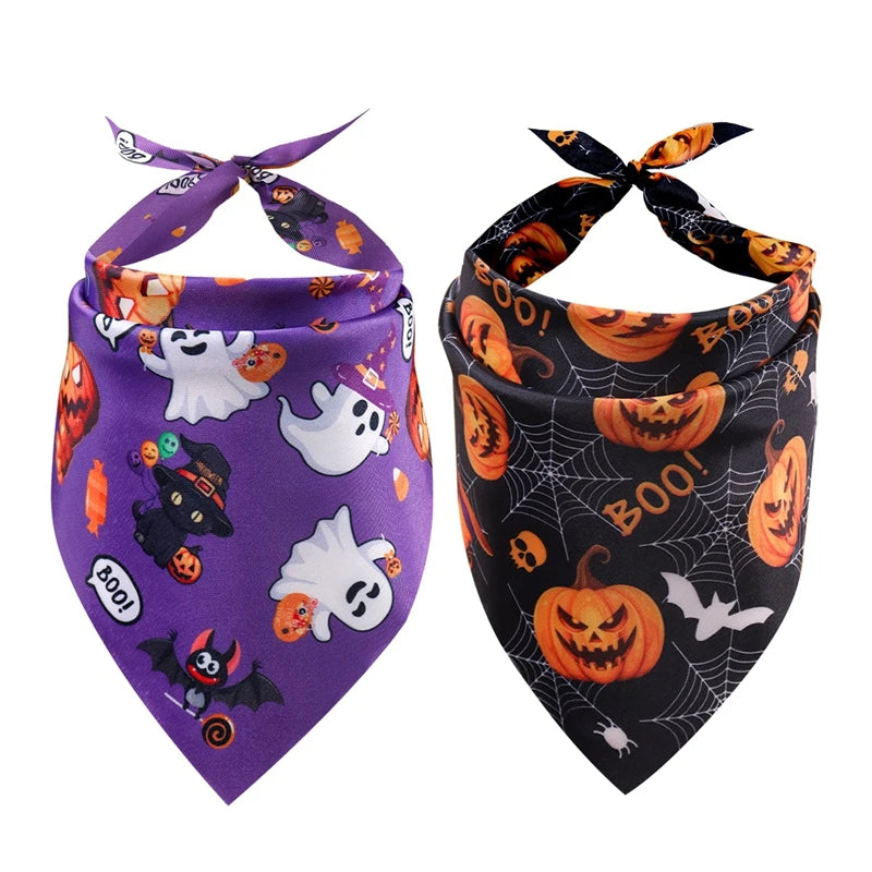 Halloween Pumpkin Ghost Dog Triangle Scarf Bandanas