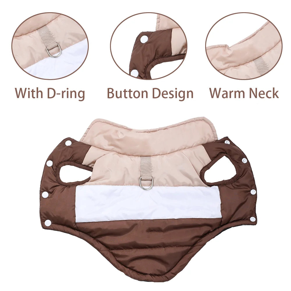 Warm Waterproof Winter Dog Jacket Vest with D-Ring