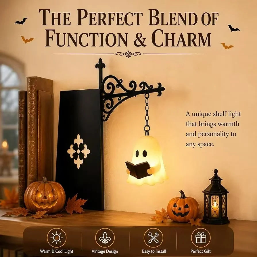 Vintage Halloween Library Bookshelf Hanging Lantern Lamp