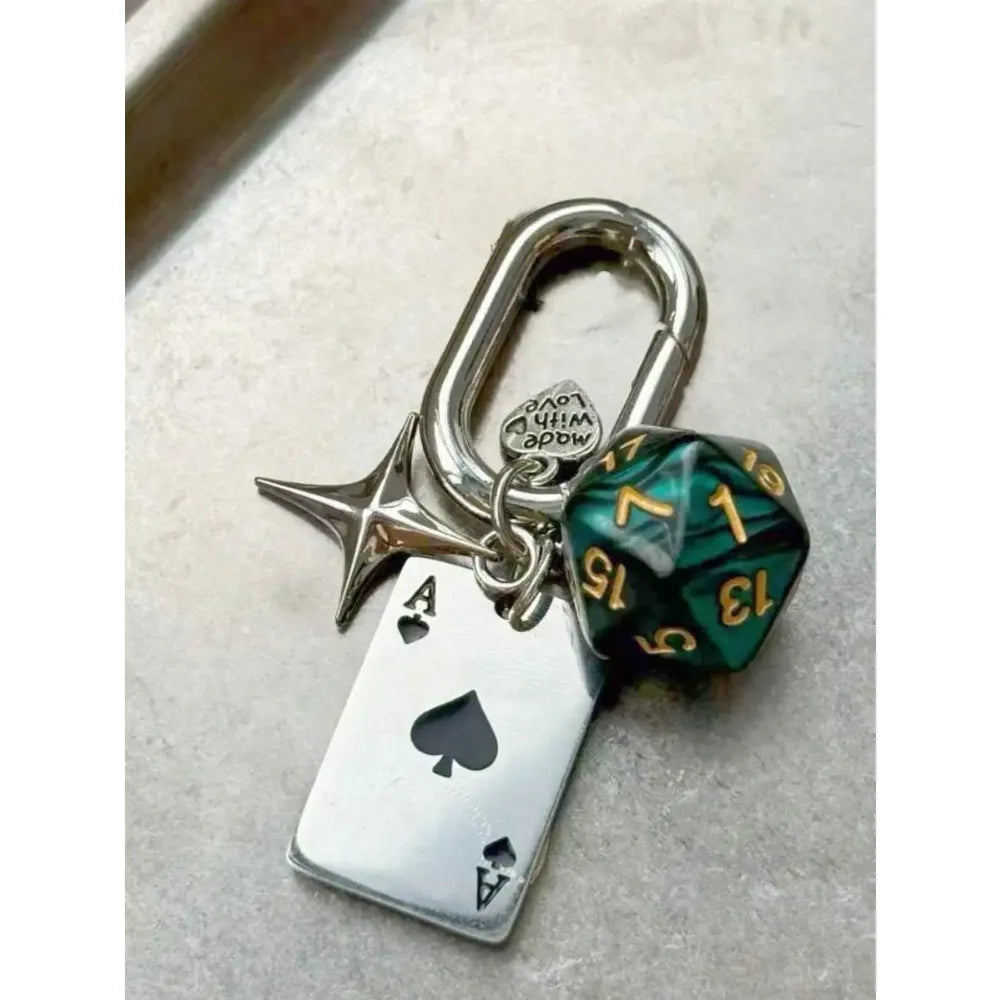 Vintage Poker Ace Dice Metal Pendant Keychain
