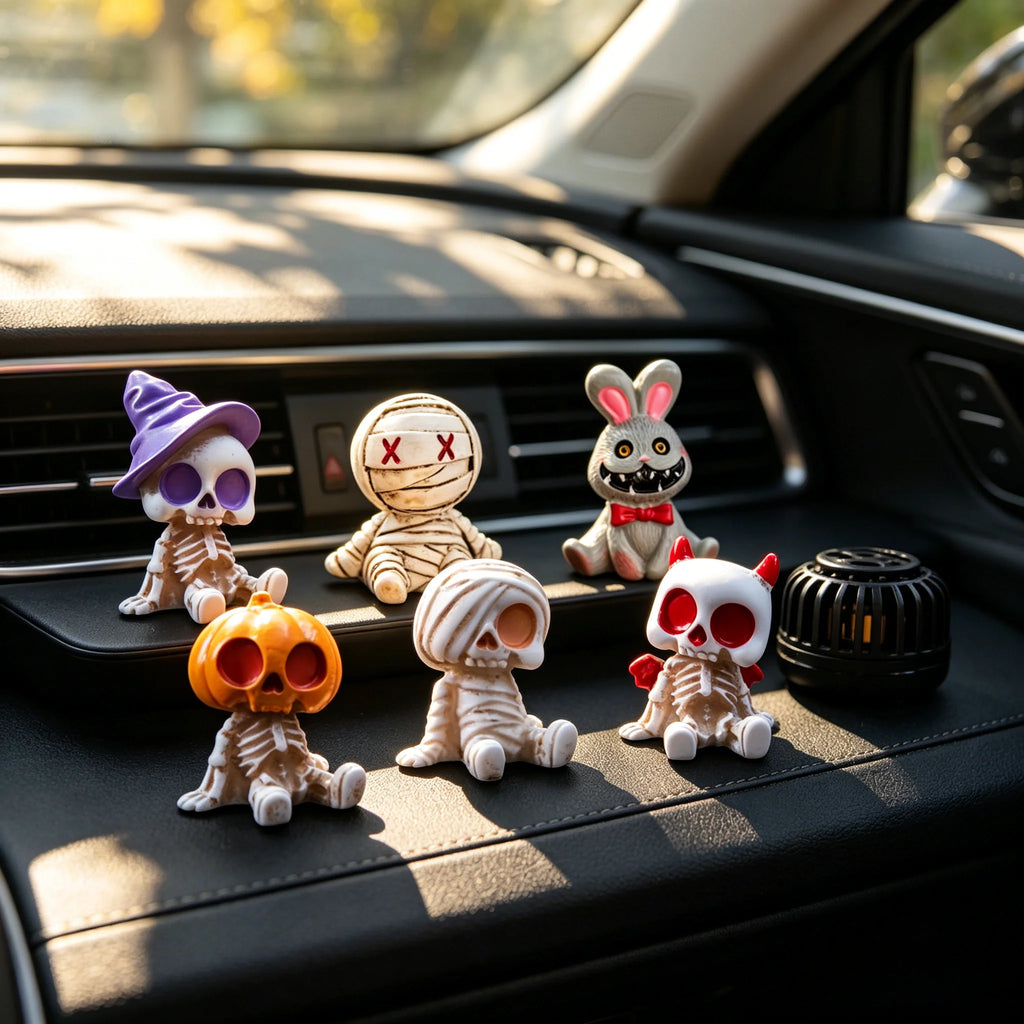 6pcs Halloween Resin Skeleton Mummy Figurines – Mini Statues for DIY Micro Landscape, Bonsai, Car & Desk Decor