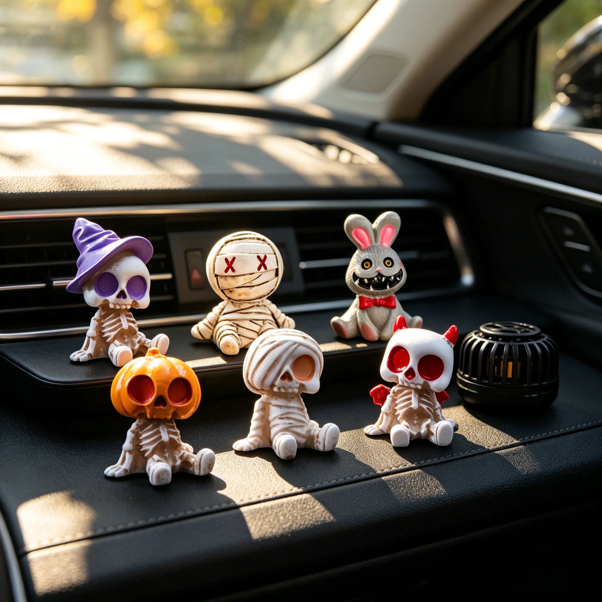 6pcs Halloween Resin Skeleton Mummy Figurines – Mini Statues for DIY Micro Landscape, Bonsai, Car & Desk Decor