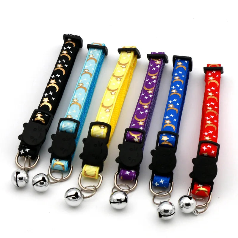 Cartoon Star Moon Adjustable Cat Collar with Bell