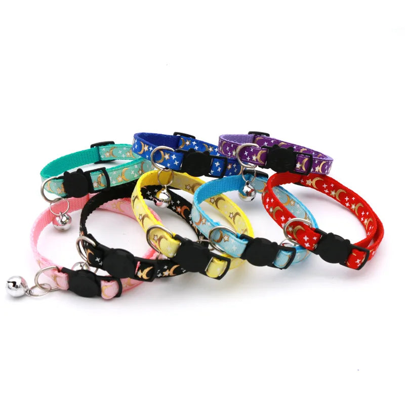 Cartoon Star Moon Adjustable Cat Collar with Bell