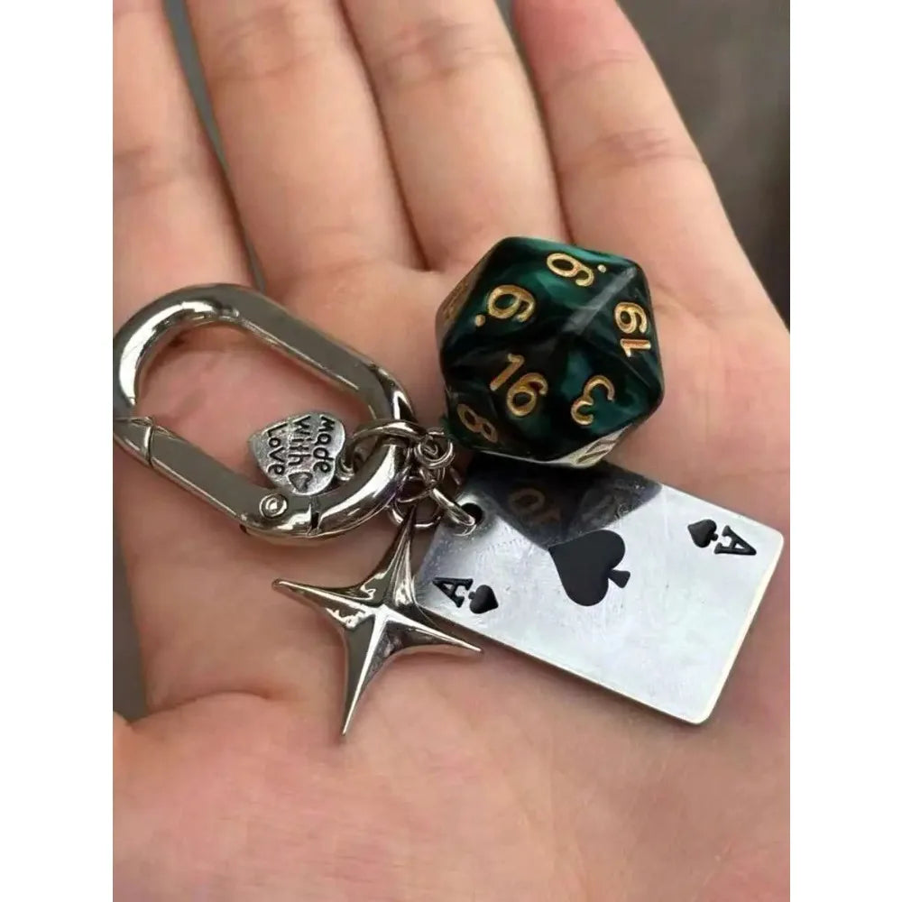 Vintage Poker Ace Dice Metal Pendant Keychain