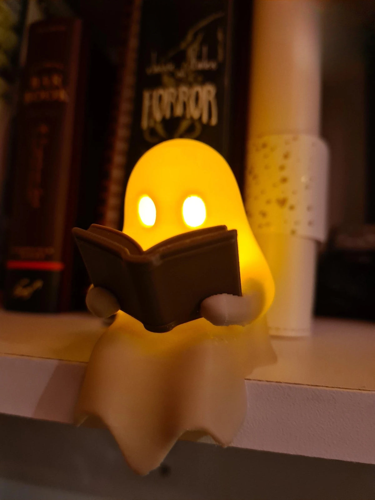 Halloween Reading Ghost Shelf Figurine with Flickering Light