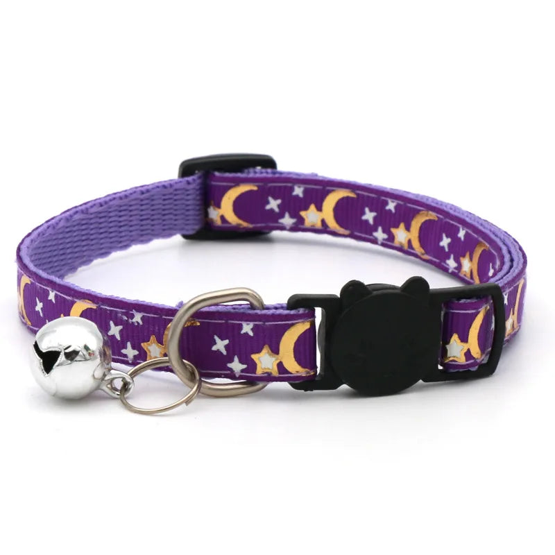 Cartoon Star Moon Adjustable Cat Collar with Bell
