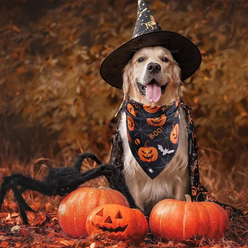 Halloween Pumpkin Ghost Dog Triangle Scarf Bandanas