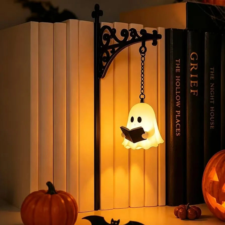 Vintage Halloween Library Bookshelf Hanging Lantern Lamp