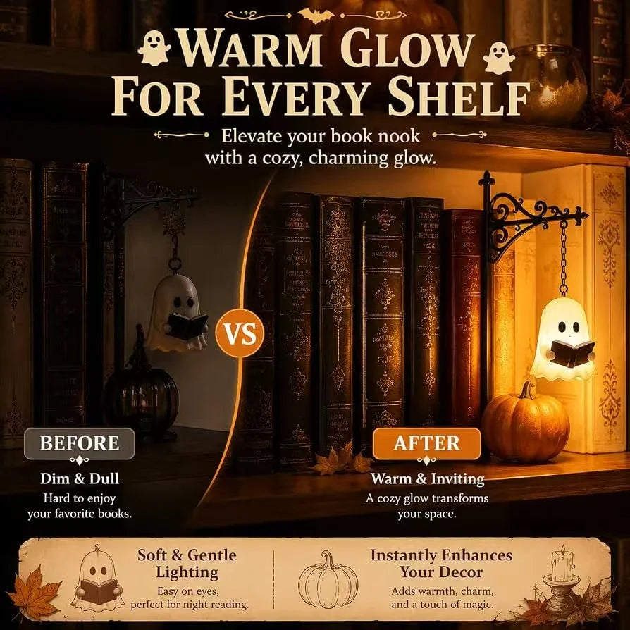 Vintage Halloween Library Bookshelf Hanging Lantern Lamp