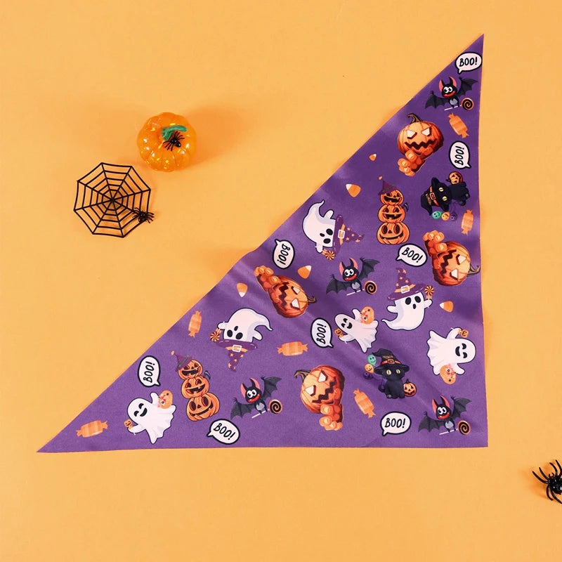 Halloween Pumpkin Ghost Dog Triangle Scarf Bandanas