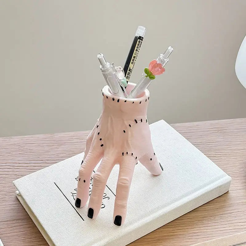 Creepy Broken Hand Palm Ornament for Halloween, Spooky Garden Decoration and Fleshy Potted Planter with Scary Palm Pen Holder & Storage Tray