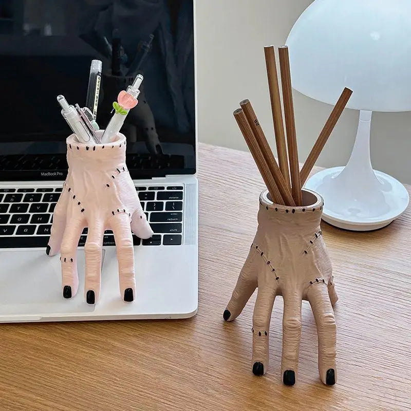 Creepy Broken Hand Palm Ornament for Halloween, Spooky Garden Decoration and Fleshy Potted Planter with Scary Palm Pen Holder & Storage Tray