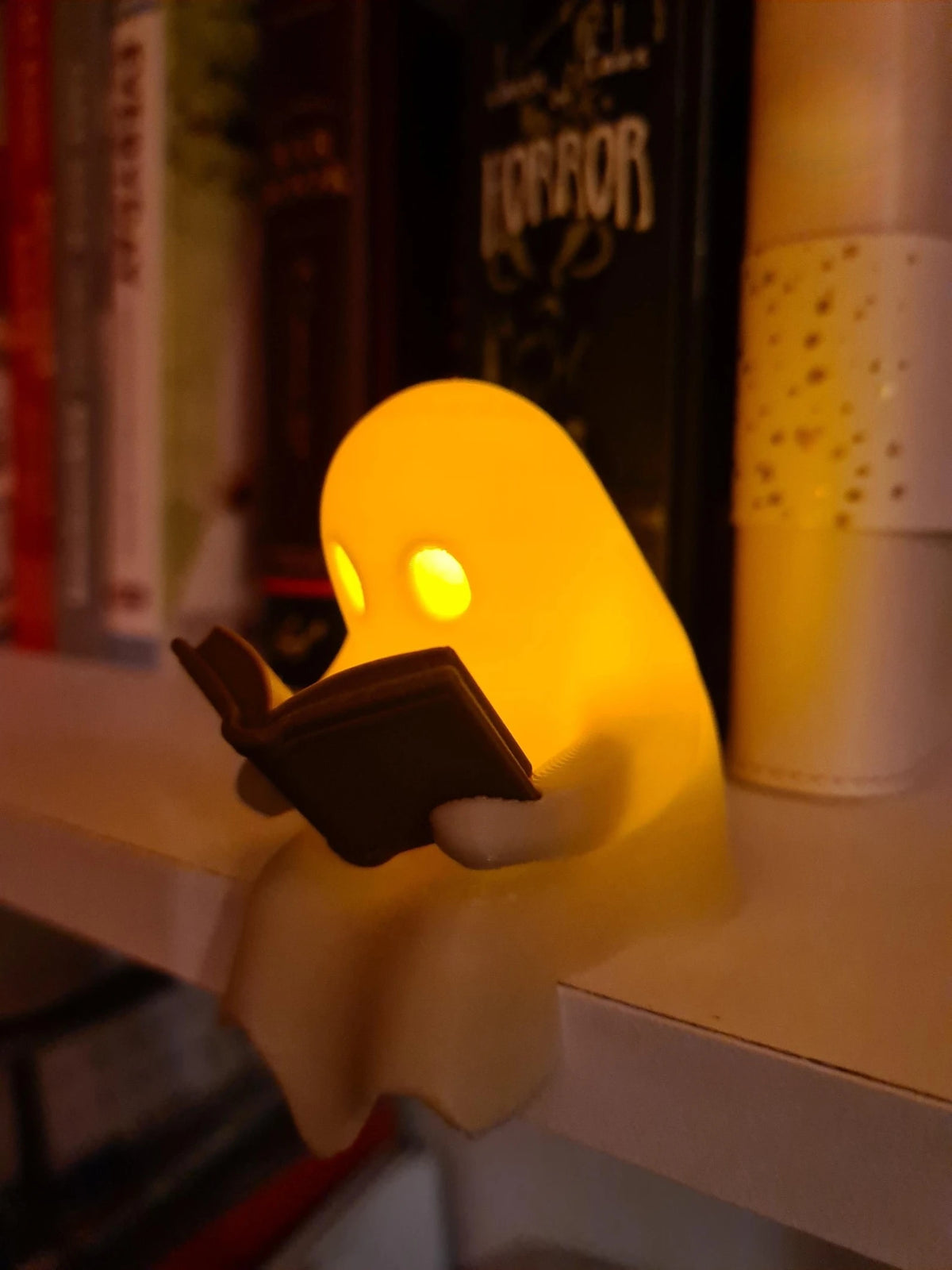 Halloween Reading Ghost Shelf Figurine with Flickering Light