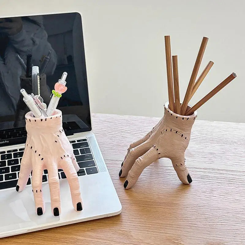 Creepy Broken Hand Palm Ornament for Halloween, Spooky Garden Decoration and Fleshy Potted Planter with Scary Palm Pen Holder & Storage Tray